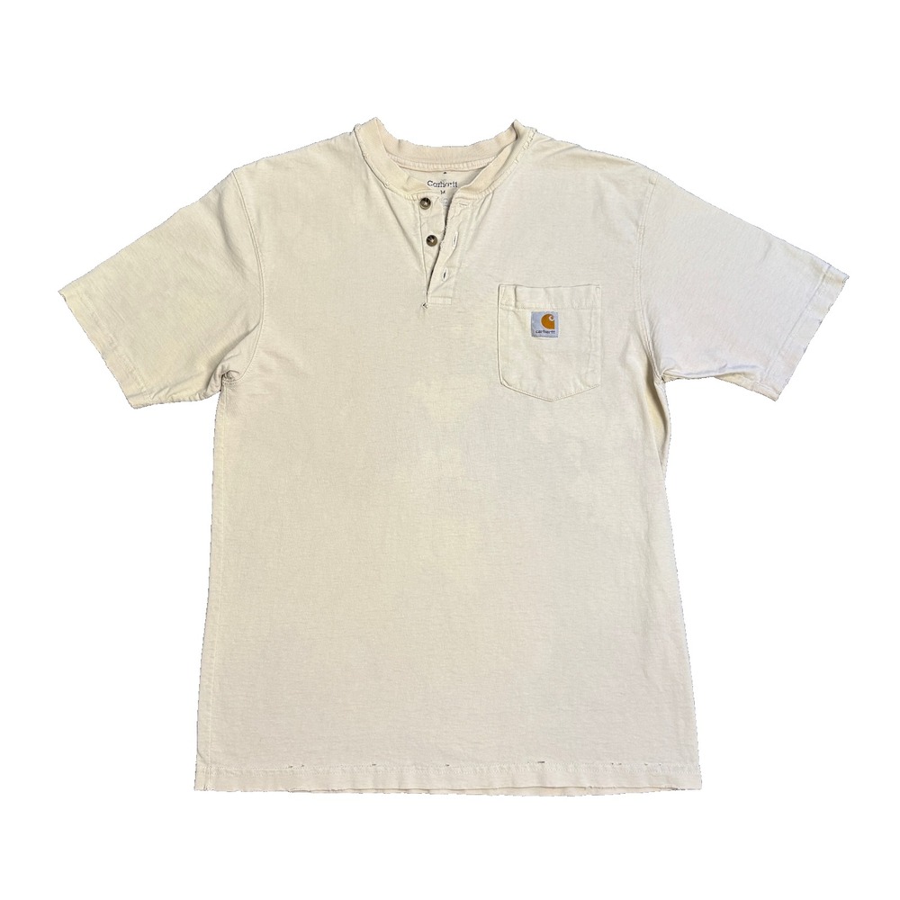 Carhartt Henley Short Sleeve Heavily Distressed Grunge Streetwear T Shirt Mens M